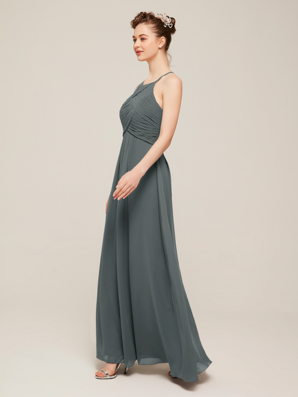 Bridesmaid Dress Halter Chiffon Long Evening Prom Party Gown 