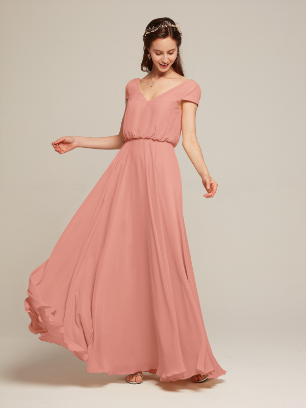 Alicepub V-Neck Bridesmaid Dresses Chiffon Long Prom Maxi Dress Formal Evening Gown 