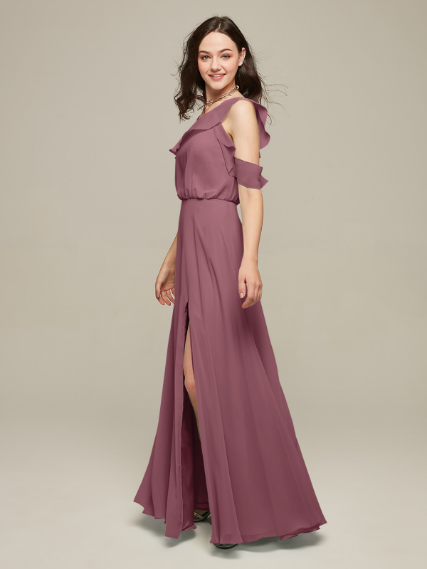Alicepub Asymmetric Maxi Bridesmaid Dress Long Chiffon Party Evening Prom Gown