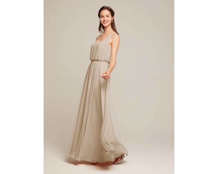 Chiffon Long Peach Strapless Bridesmaid Dress Wedding Prom Gown Evening Maxi UK 