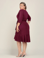 Alicepub Women's Stretch Jersey Wrap Dress 3/4 Sleeve Casual Wear to Work Dress Ruffle Trim Midi Dress