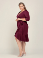 Alicepub Women's Stretch Jersey Wrap Dress 3/4 Sleeve Casual Wear to Work Dress Ruffle Trim Midi Dress