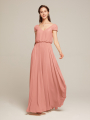 Alicepub V-Neck Bridesmaid Dresses with Sleeves Chiffon Long Prom Evening Dress