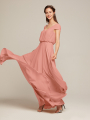 Alicepub V-Neck Bridesmaid Dresses with Sleeves Chiffon Long Prom Evening Dress