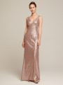 Alicepub V-Neck Sequins Gold Bridesmaid Dress Long Mermaid Prom Evening Formal Gown