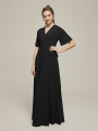 Alicepub Wrap V-Neck Short Sleeves Crepe Long Bridesmaid Dress with Formal Evening Gown