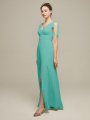 Alicepub Bow-Shoulder V-Back Chiffon Bridesmaid Dresses Maxi Formal Evening Gown with Front Slit