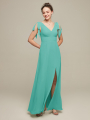 Alicepub Bow-Shoulder V-Back Chiffon Bridesmaid Dresses Maxi Formal Evening Gown with Front Slit