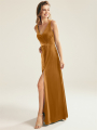 Alicepub V-Neck Sheer Straps A-line Velvet Bridesmaid Dress