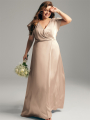 Alicepub V-Neck Butterfly Sleeves A-line Satin Charmeuse Bridesmaid Dress
