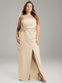 Alicepub Asymmetrical Neckline One Shoulder Column Satin Charmeuse Bridesmaid Dress