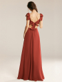 Alicepub Chiffon A-line V-Neck Long Sleeves Bridesmaid Dress