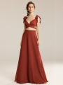 Alicepub Chiffon A-line V-Neck Long Sleeves Bridesmaid Dress