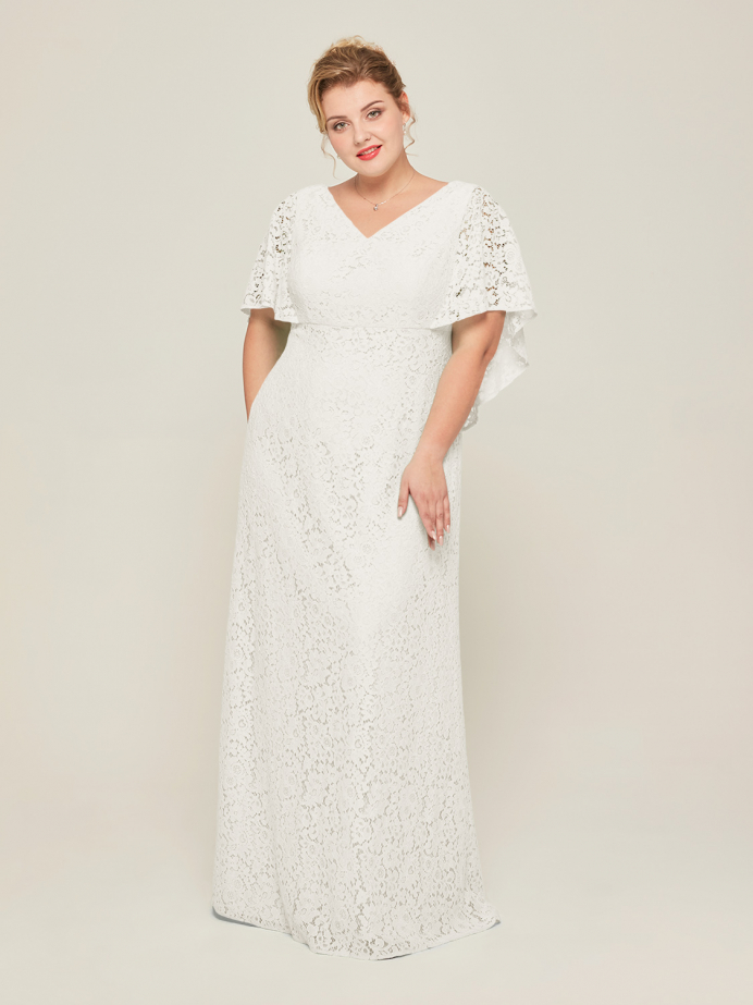 Alicepub Cape V-Neck Lace Long Formal Dress for Wedding Dress