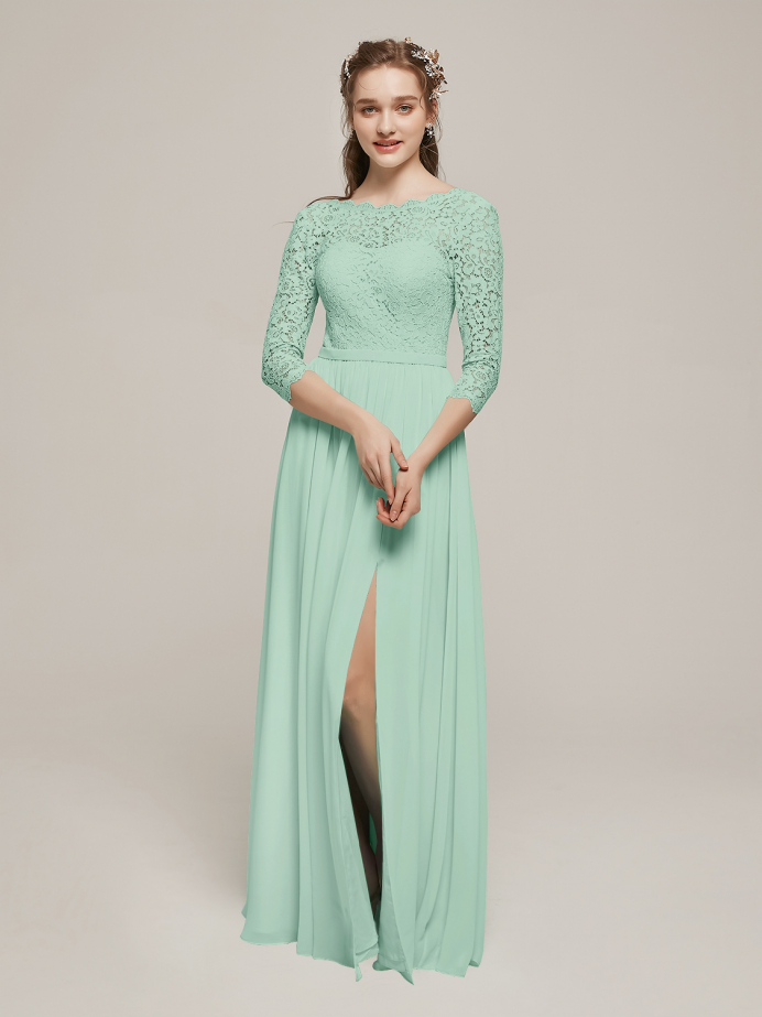 Alicepub Lace Top Chiffon Long Bridesmaid Dresses  for Prom Dress