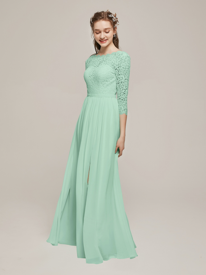Alicepub Lace Top Chiffon Long Bridesmaid Dresses  for Prom Dress
