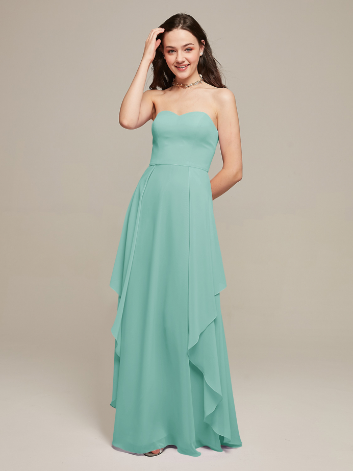 Alicepub Strapless Long Chiffon Bridesmaid Dresses for Women Party Wedding Prom Evening Gown