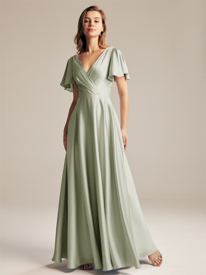 Missandei V-Neck Butterfly Sleeves Strapless A-line Satin Charmeuse Bridesmaid Dress