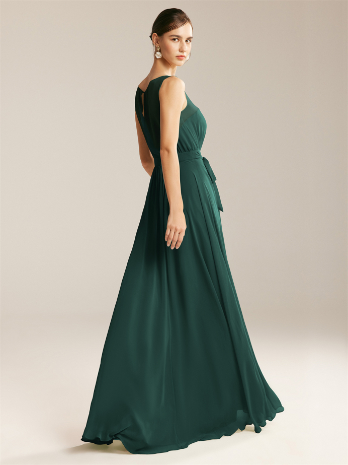 Alicepub A-line Jewel Neckline Sleeveless Chiffon Bridesmaid Dress